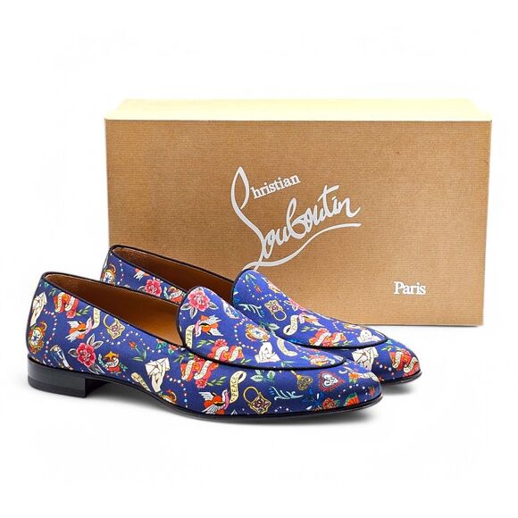 Christian Louboutin Style On The Nile Silk Loafers – Blue - EU 46 / US 13 $845 - Picture 1 of 8
